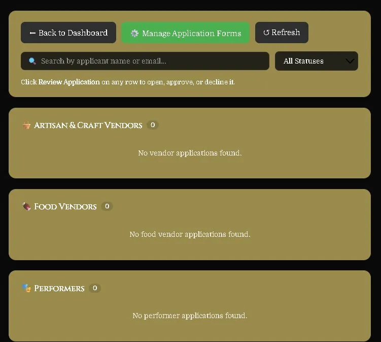 Applications page