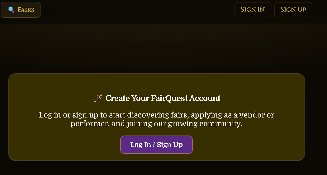FairQuest sign up page