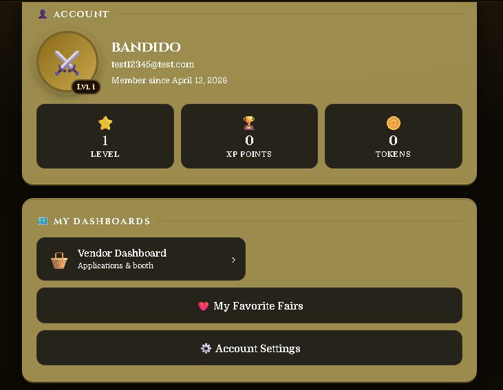 Vendor Dashboard button on profile page